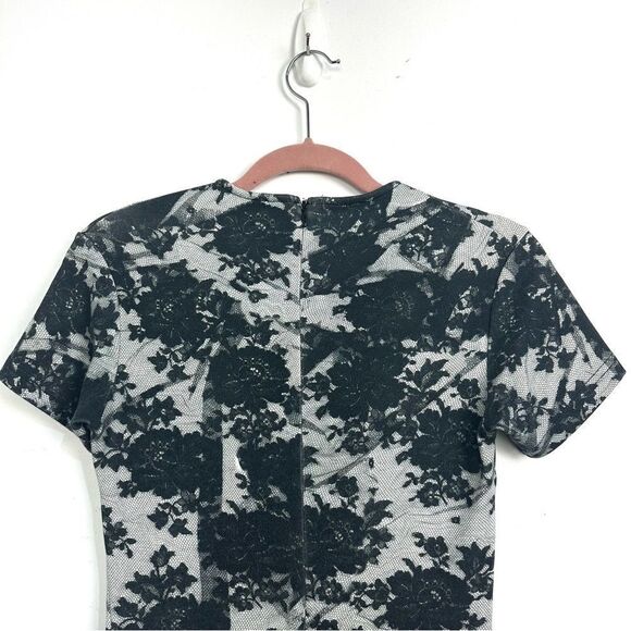 McQ Alexander McQueen Black and White Floral Print Knit  Bodycon Dress Sz Small - Picture 9 of 16